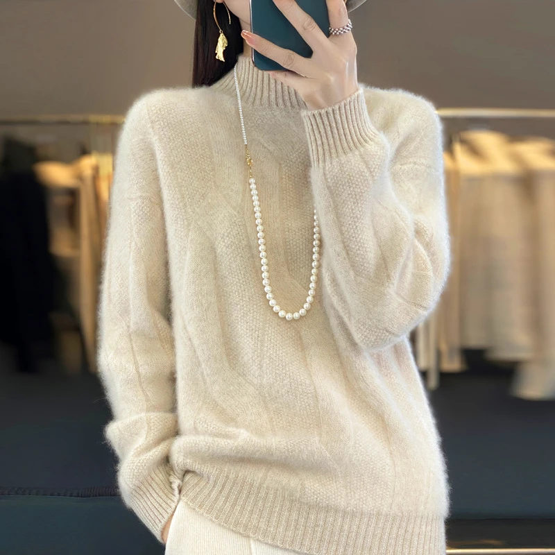 时尚气质~ 重磅加厚半高领大绞花羊毛衫 时尚气质百搭款针织衫