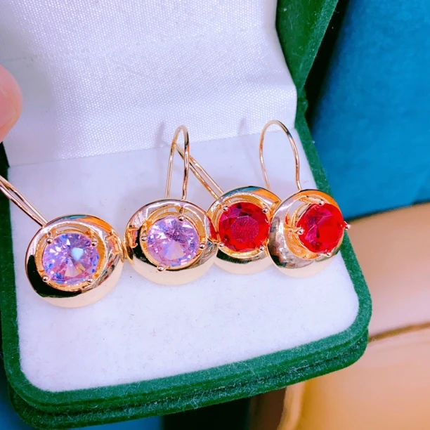 合金玻璃耳饰  妈妈款aybaldak halka 买一送一 粉色 红色