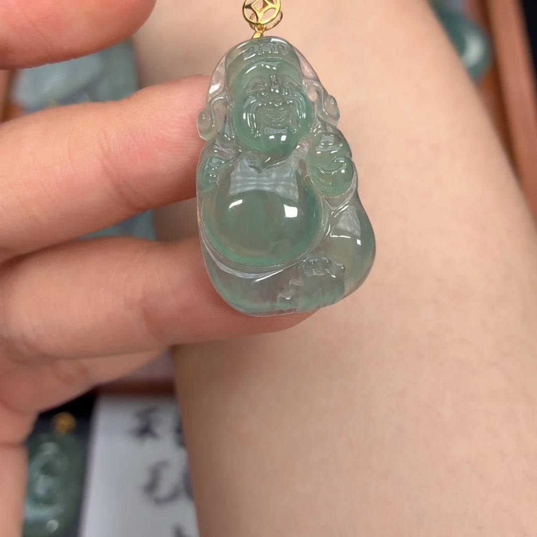 翡翠18K金镶嵌吊坠(不含链)财神爷