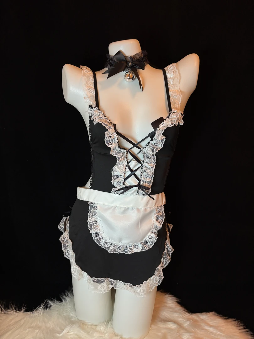 【Take！no退no换】性感镂空胸前绑带纯欲吊带蕾丝调皮女仆套装