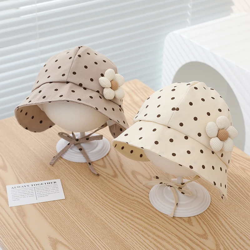 韩系波点婴儿帽子春秋护囱门胎帽宝宝小月龄遮阳防晒宫廷系带帽夏