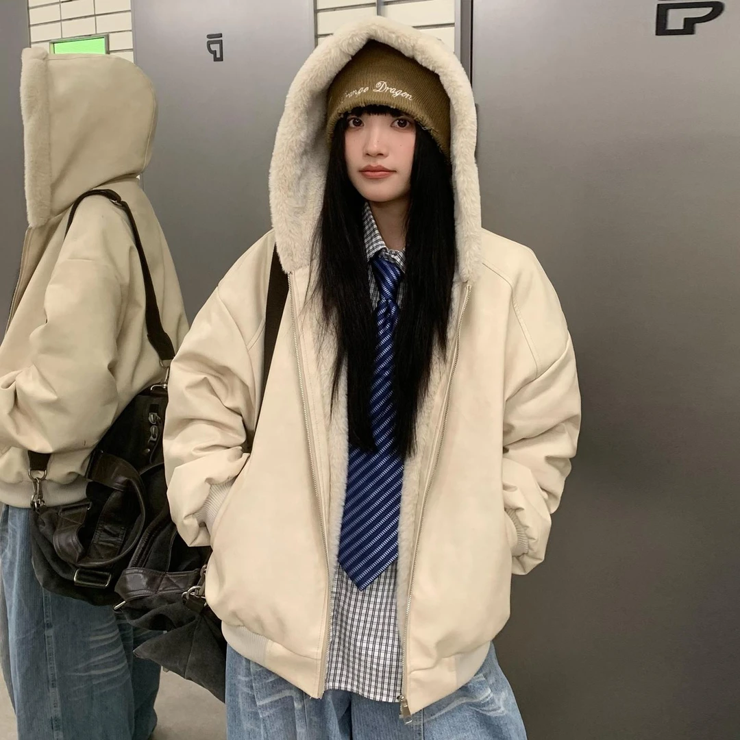 PU皮棉衣男2025年新款加绒加厚高级感棉服宽松情侣装棉袄冬季外套