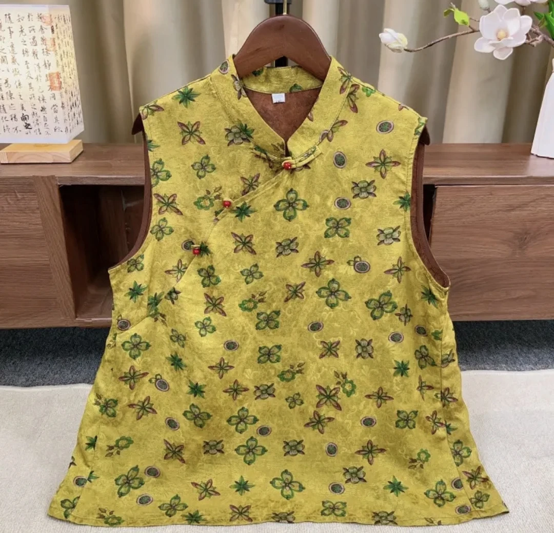 『竹喧』新中式2025新款贵气感绿色奥黛高订国风时尚斜襟马夹073