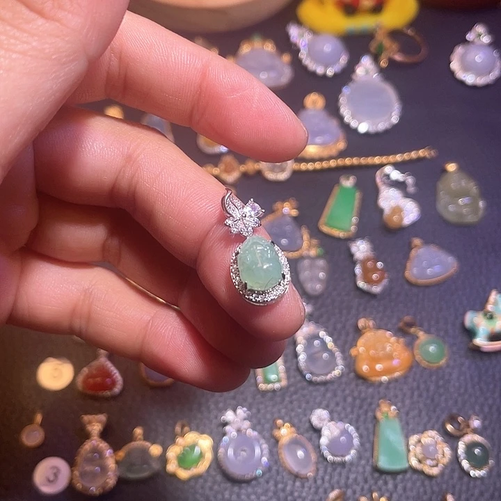 翡翠银S925镶嵌吊坠(不含链)天然翡翠