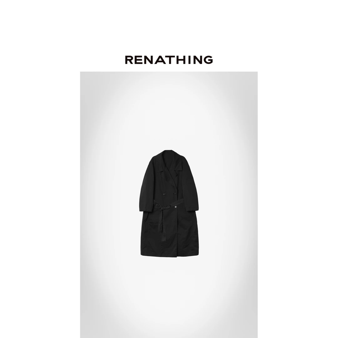 【RENATHING】翻领廓形双排扣长款风衣外套