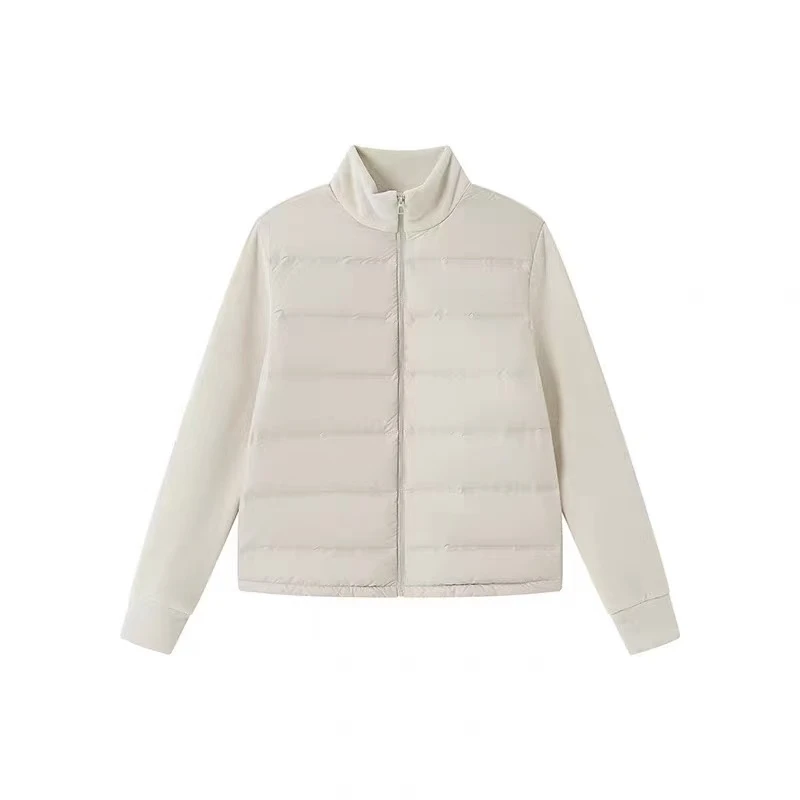 90白鸭绒立领轻薄羽绒服女短款秋冬保暖百搭拼接摇粒绒外套9780