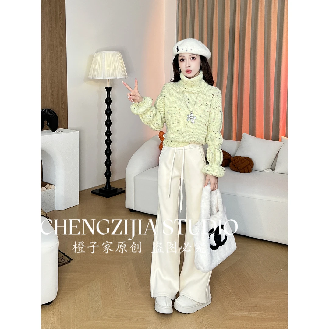 【裴诗婷】MY00280灯笼袖高领彩色点点毛衣