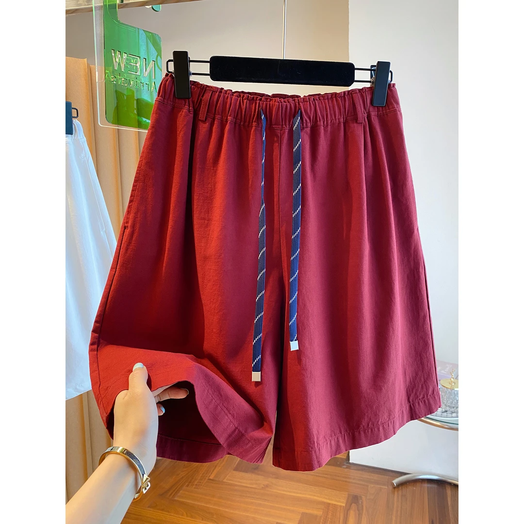 红色短裤五分裤女夏薄款外穿2025新款宽松休闲今年流行a字版中裤