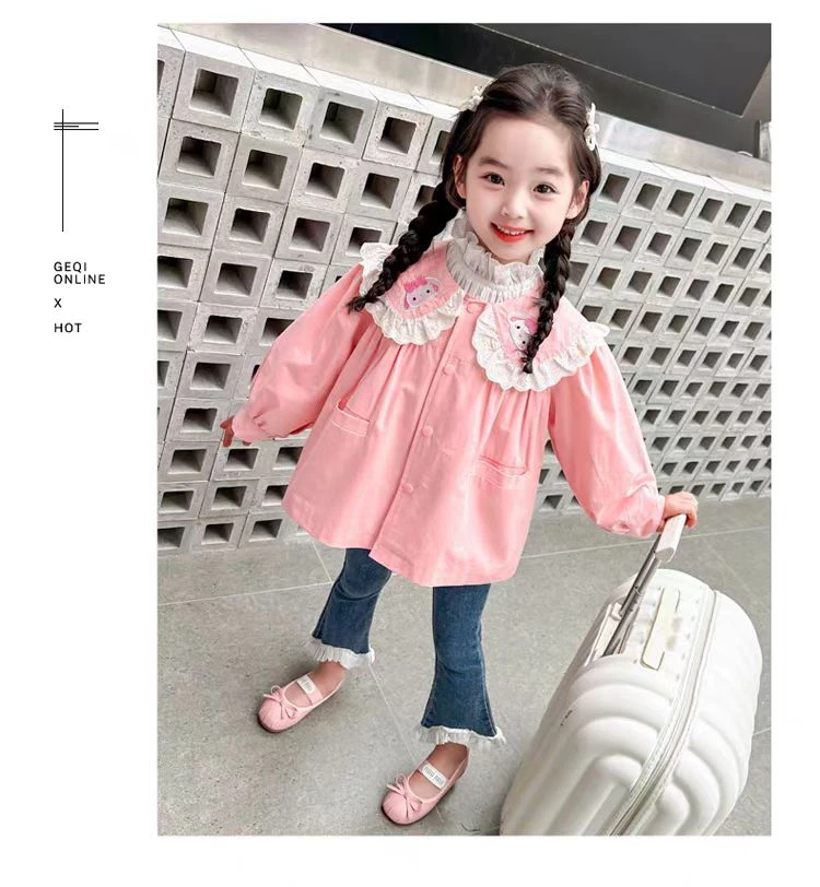 8097花边领小兔外套衬衫春秋新款儿童春季卡通娃娃领洋气女宝宝