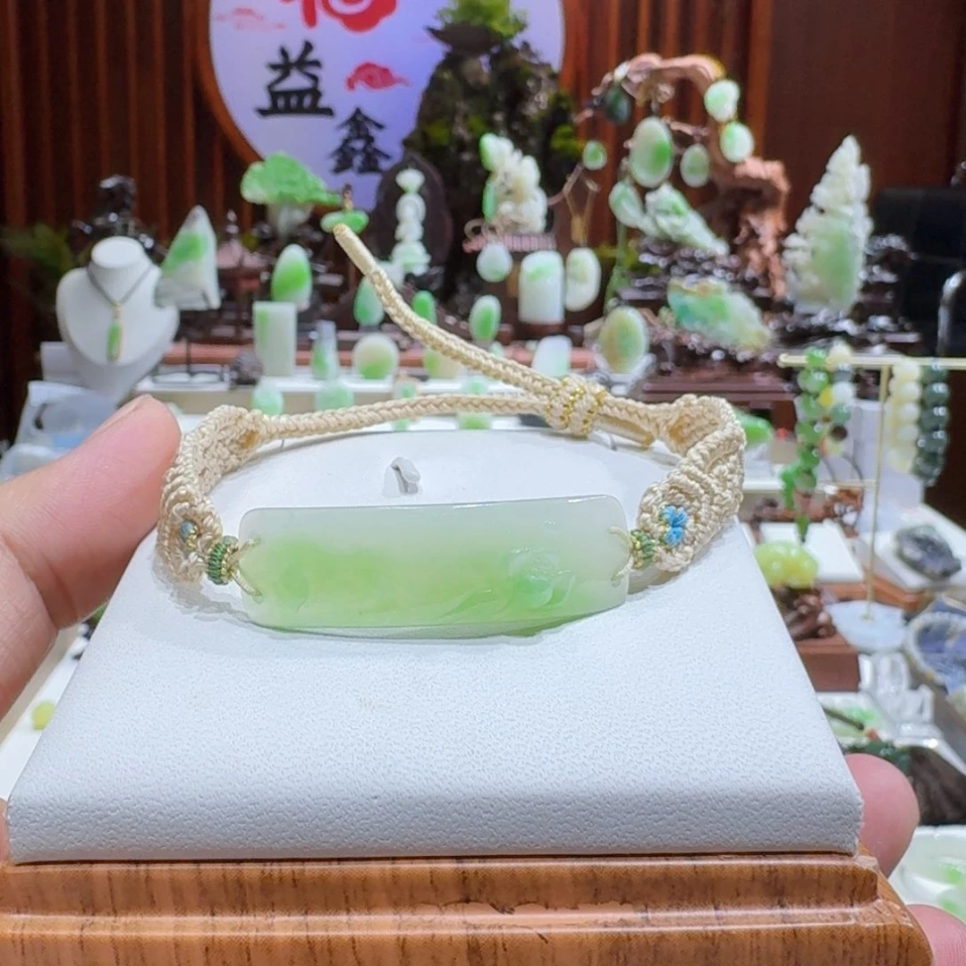 未镶嵌和田玉（翠青玉）挂件和田玉翠青花开富贵手牌