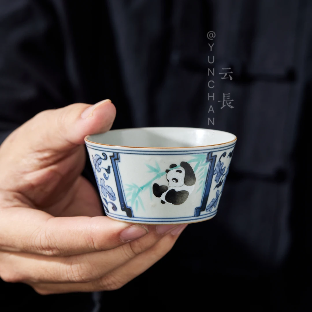 云长 景德镇手绘熊猫陶瓷茶杯主人杯单杯个人专用高档品茗杯茶盏