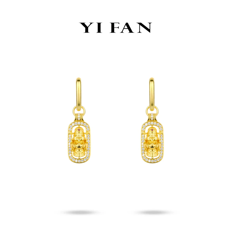 925银合成锆石耳饰 3956-金色雕纹满钻镂空财神豪镶百搭耳环