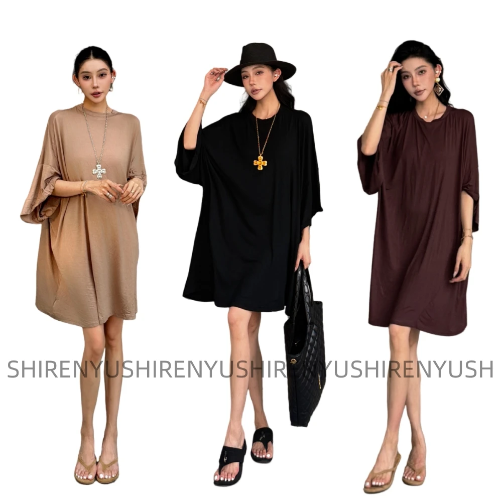 【日落大道】法式松弛设计感不规则超大版t恤裙蝙蝠袖懒人连衣裙