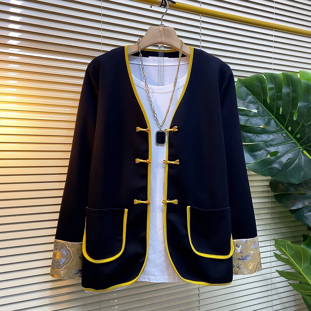 秋季新款大码女装时尚盘扣设计感新中式国风拼接外套