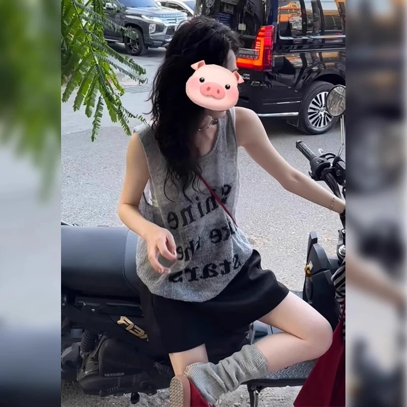美式辣妹字母吊带背心女夏季2025新款性感纯欲风百搭气质无袖上衣
