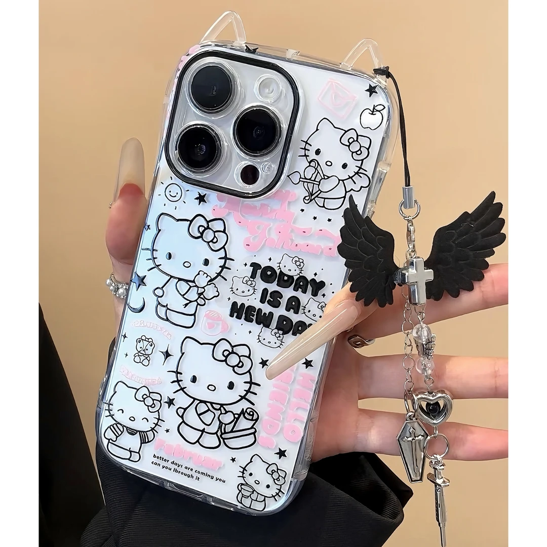 线条丘比特KT猫适用iPhone16/13promax苹果15猫耳手机壳14软12套