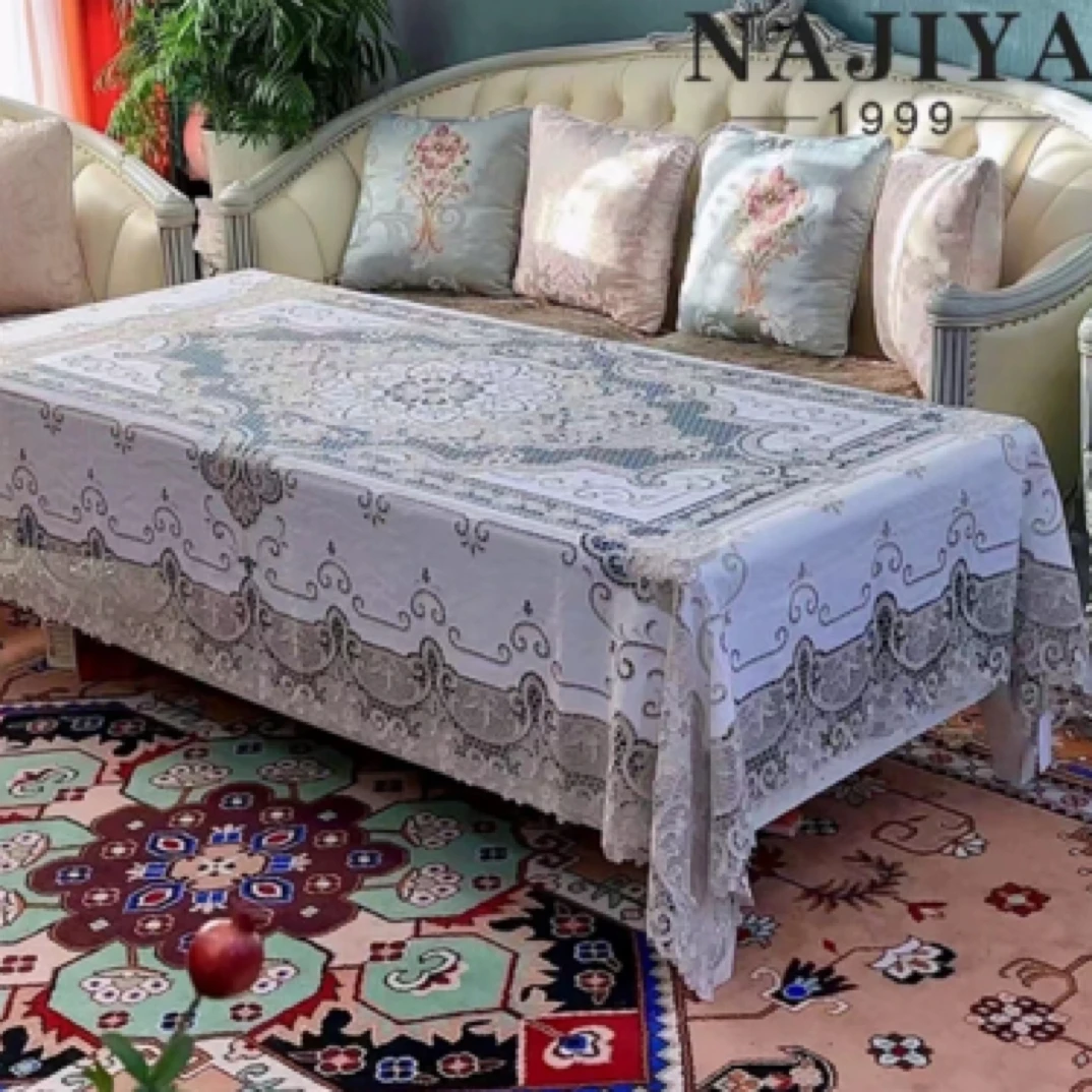 NAJIYA-31 白色欧式镂空刺纷餐异 芝几布重工布艺台布透气家用
