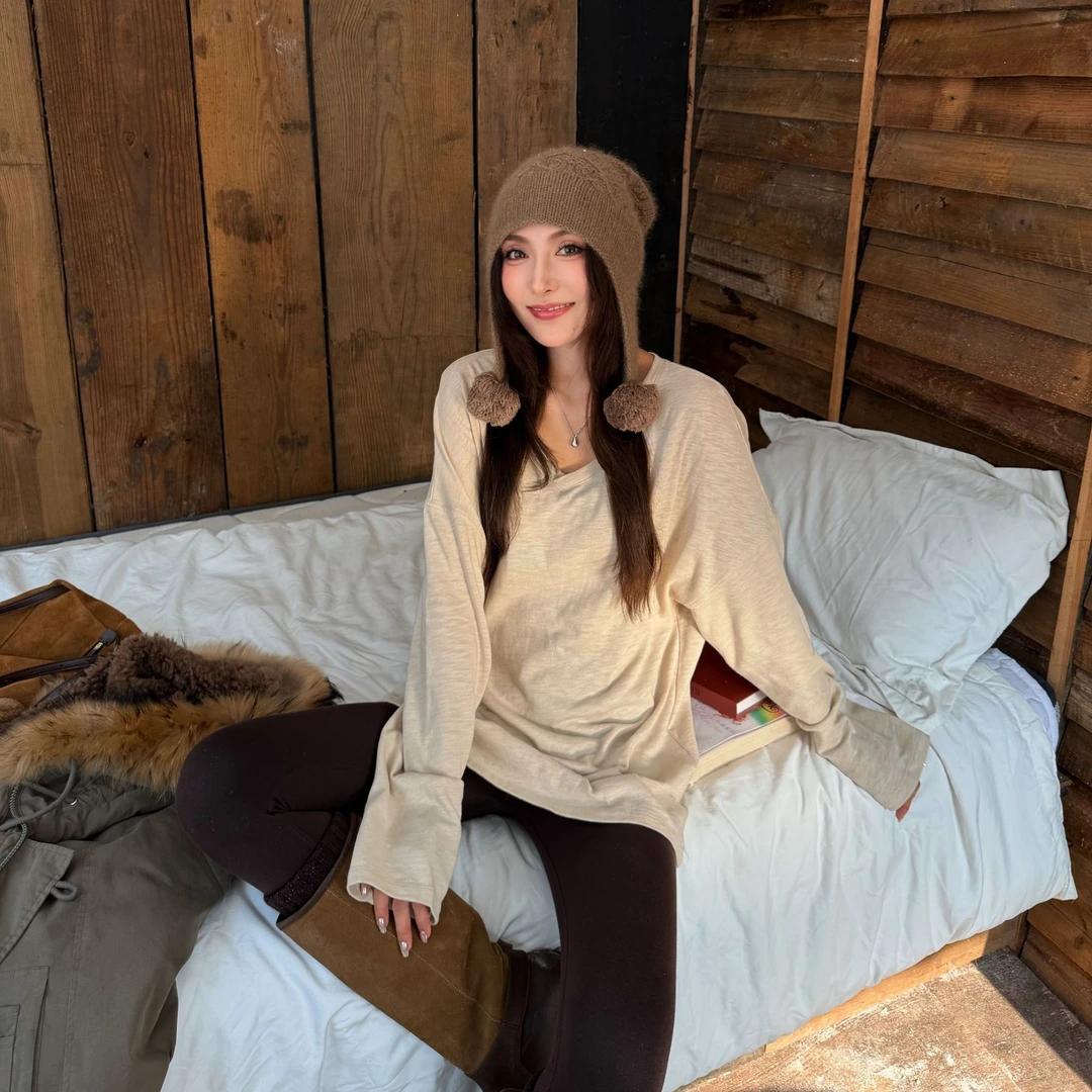 Moprobably李予诺「纱影」竹节纹理底抓毛长袖T恤L5347091+L5447018