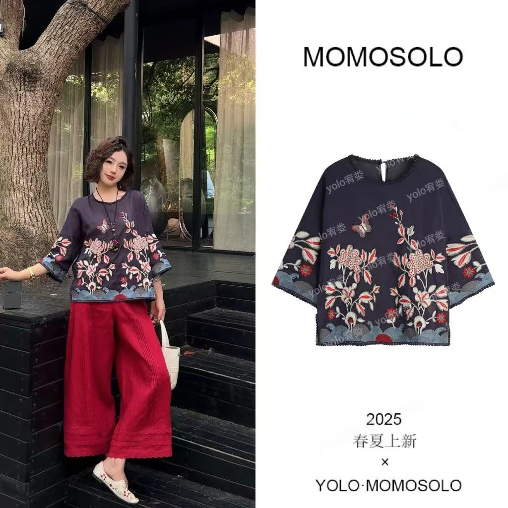 MOMOSOLO•京华•2025夏中式定位刺绣小众重工刺绣苎麻上衣YM1855