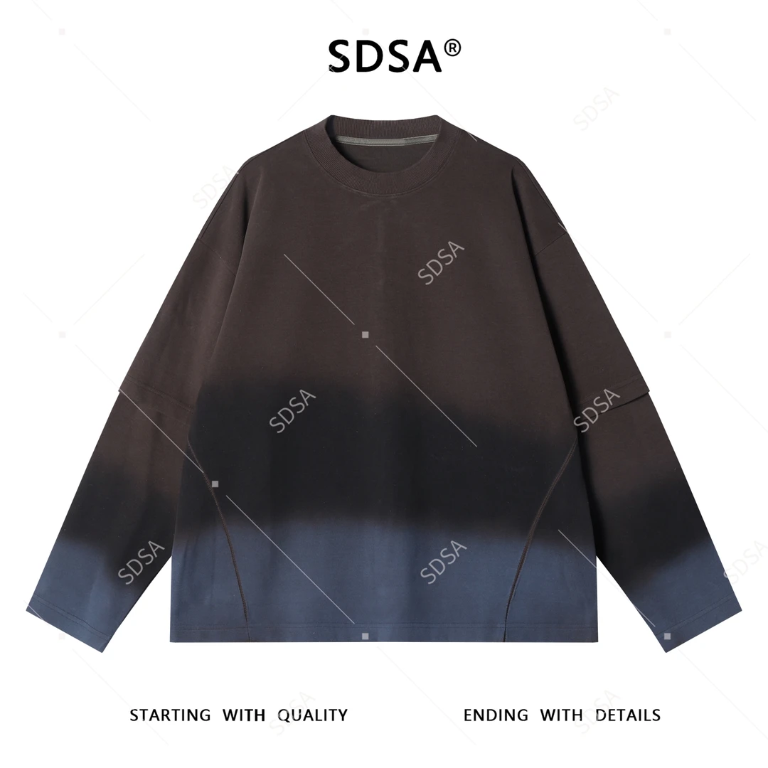 SDSA男士秋冬新款痞帅男装宽松肌理感渐变缝线圆领卫衣百搭网红款