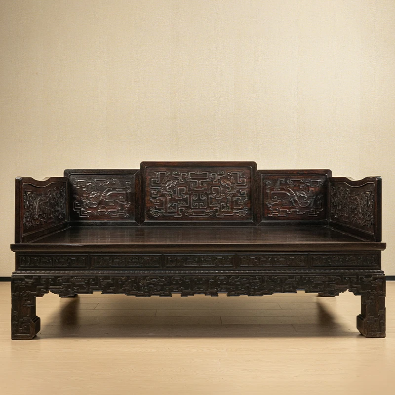 清乾隆紫檀夔龙纹五屏风式罗汉床明清古董家具收藏小叶紫檀罗汉床