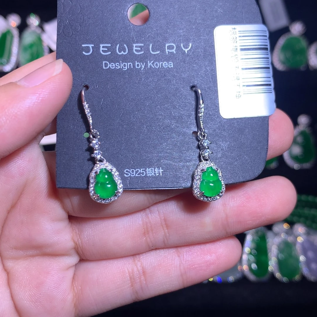 【闪购商品】银S925镶嵌翡翠耳饰天然翡翠