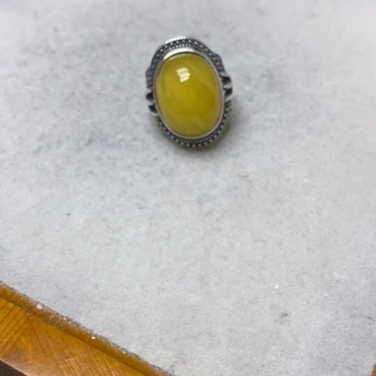 蜜蜡裸石银S925镶嵌戒指