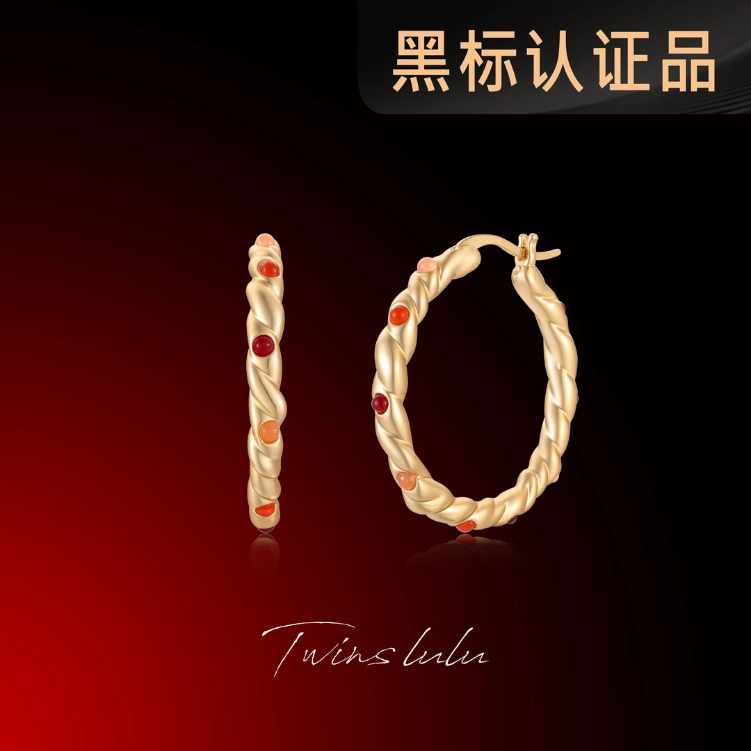 TWINSLULU镀k金【油画少女】复古做旧工艺的麻花圈圈耳环TSL1430
