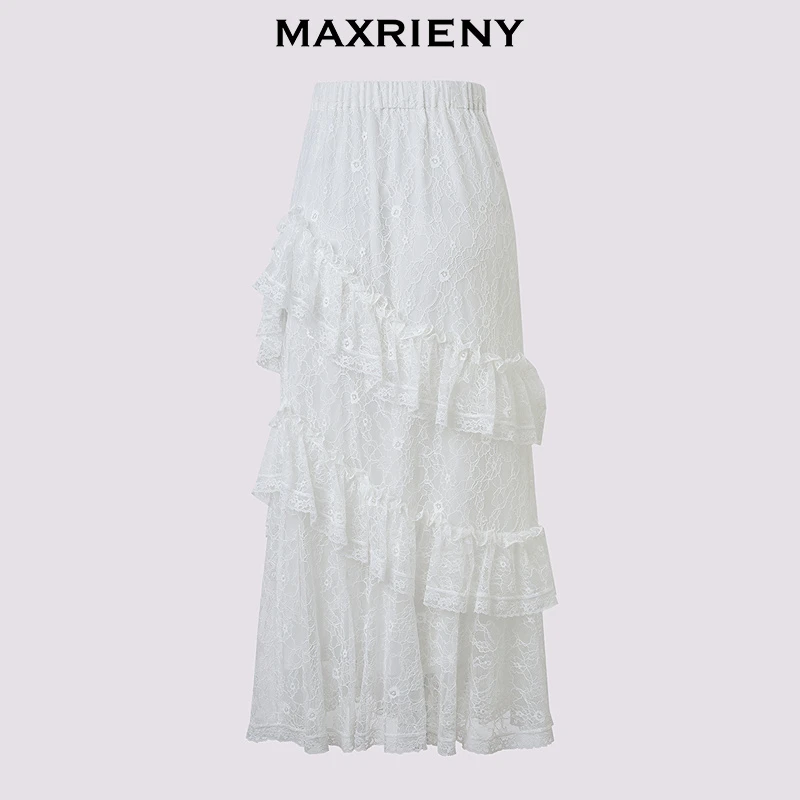 MAXRIENY精致优雅感不对称荷叶边半裙收腰散摆收腰裙高级气质感夏