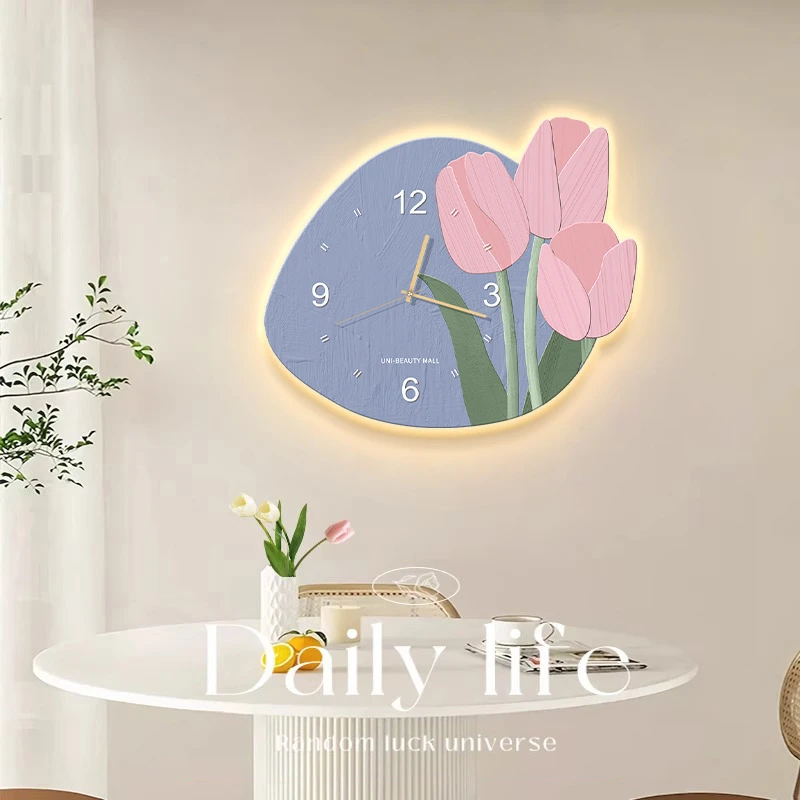 奶油风静音客厅挂钟简约现代网红钟表挂墙家用创意时钟壁挂免打孔