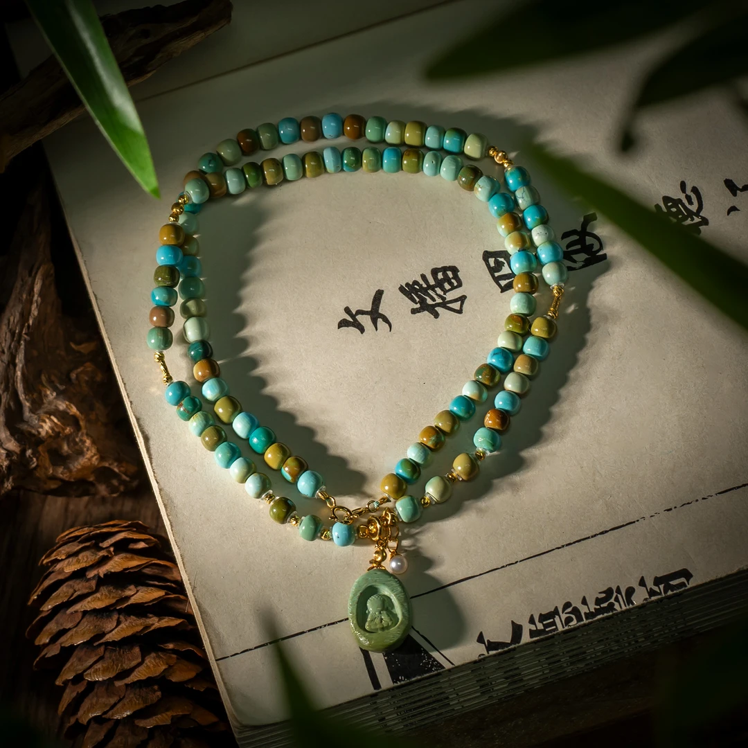 【世间臻宝】18K绿松石佛牌项链/4mm/Q1189/多样性发一件/2