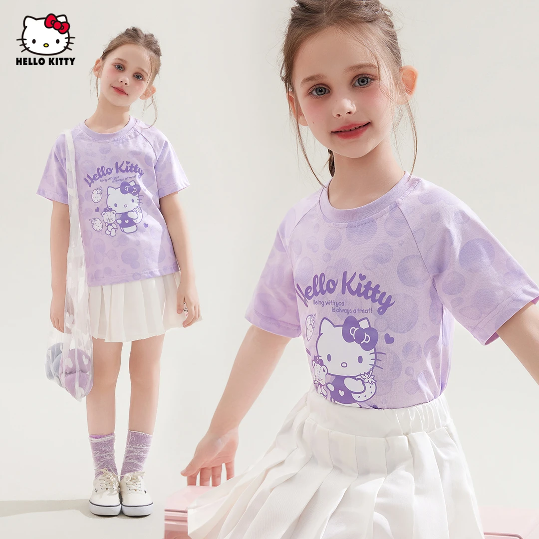 女童夏季T恤2025夏季中大童装卡通印花夏日100%纯棉T恤