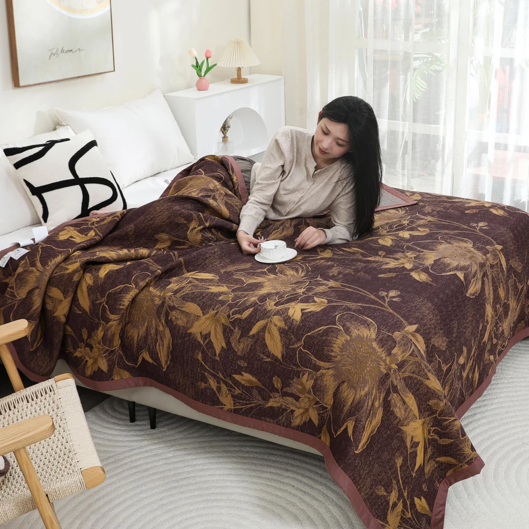 XDONGY（冬云家纺）顶奢230*250亲肤柔软 沣钰繁花紫亲肤 床盖毯