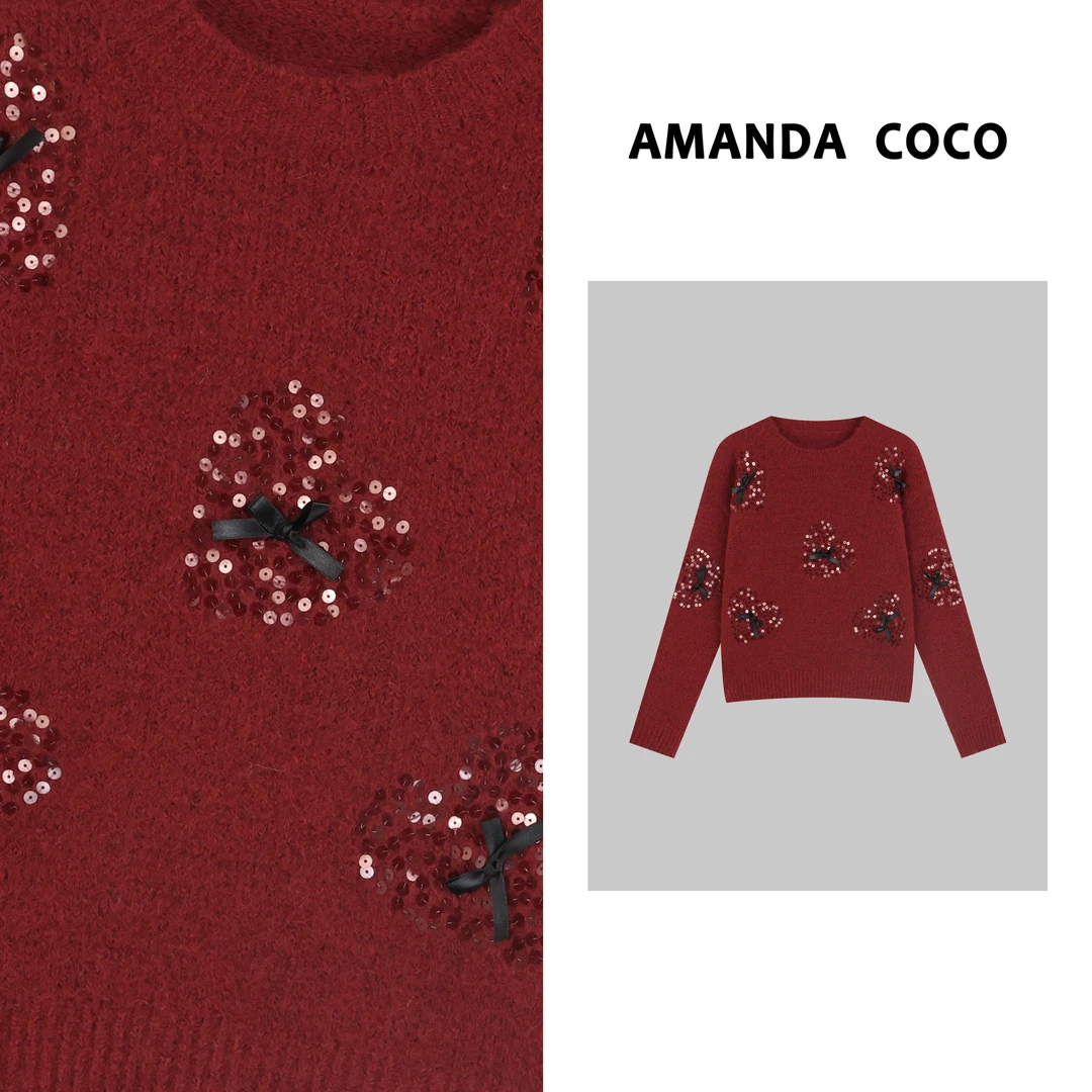 COCO | 小众设计~高定爱心亮片显白气质毛衣