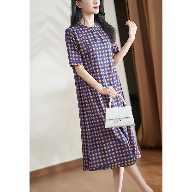 迪欧芙2025春夏季新款花色气质时尚轻奢双面女装连衣裙#XLQ17887