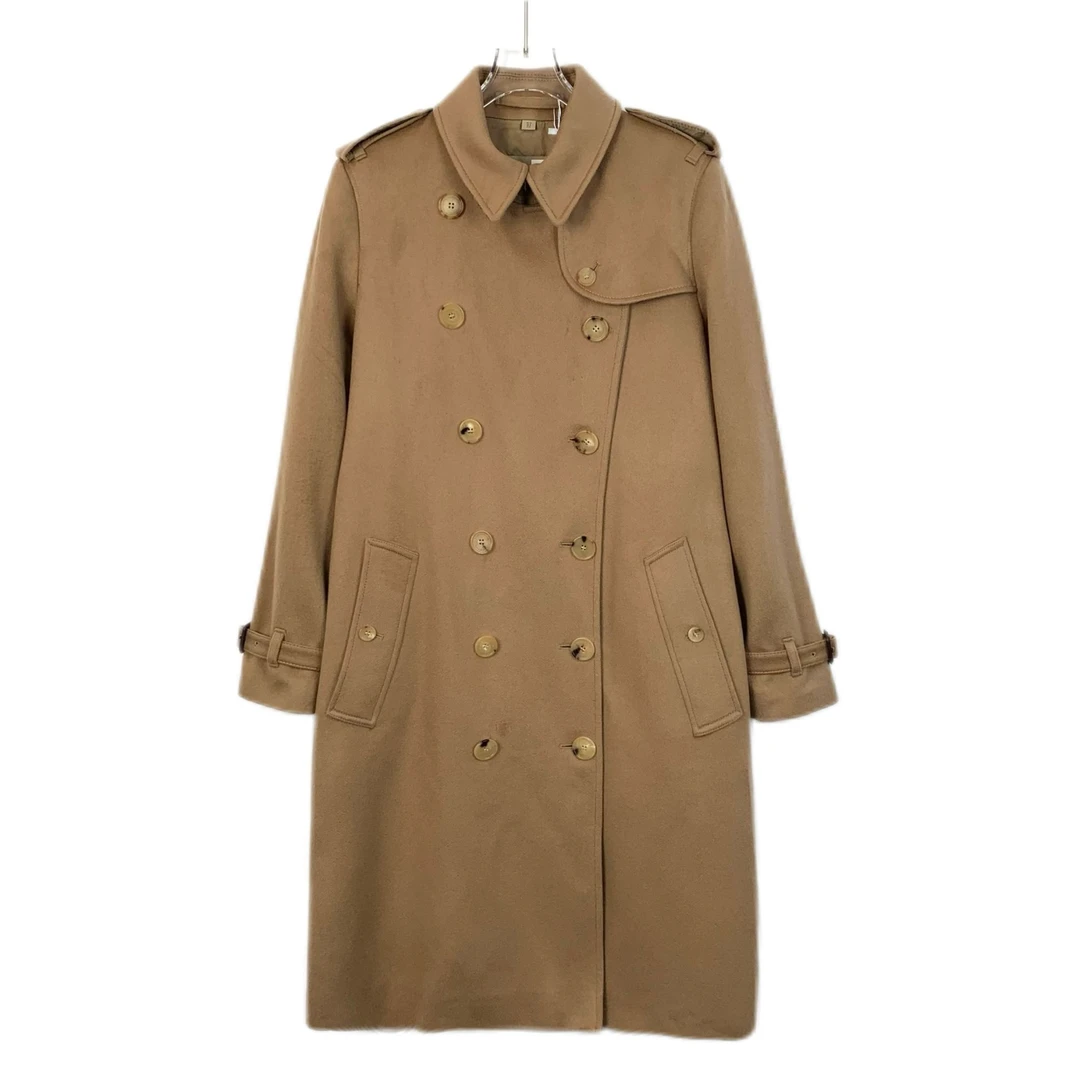95新 BURBERRY/博柏利 H13409 棕色山羊绒翻领双排扣腰带款大衣