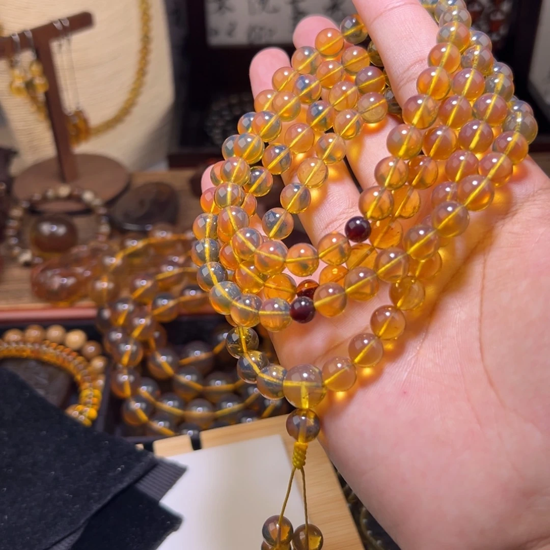 琥珀未镶嵌颈饰8.5mm亮金棕108