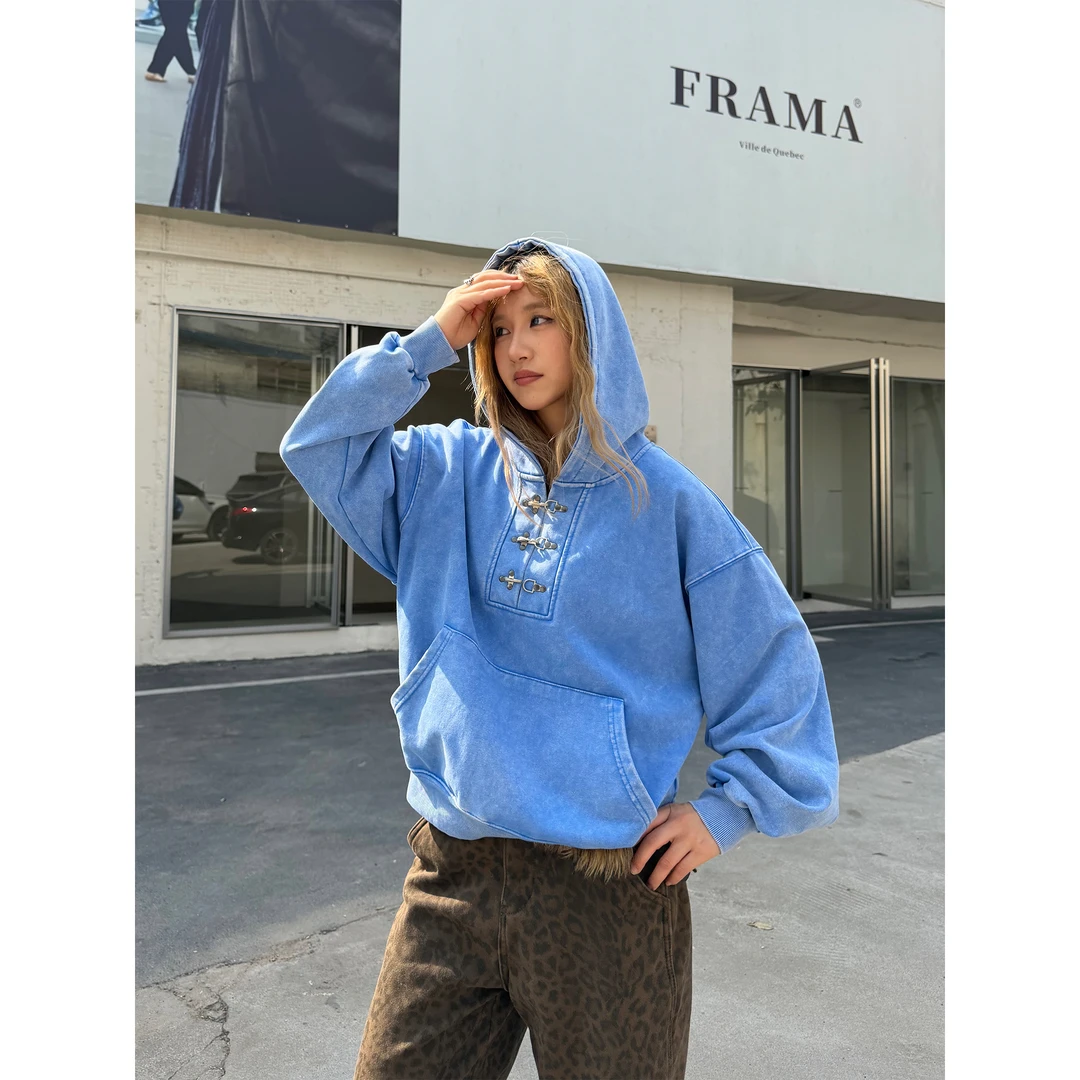 川川也CCYE龙虾扣连帽卫衣做旧水洗男女宽松宽松休闲设计小众秋冬