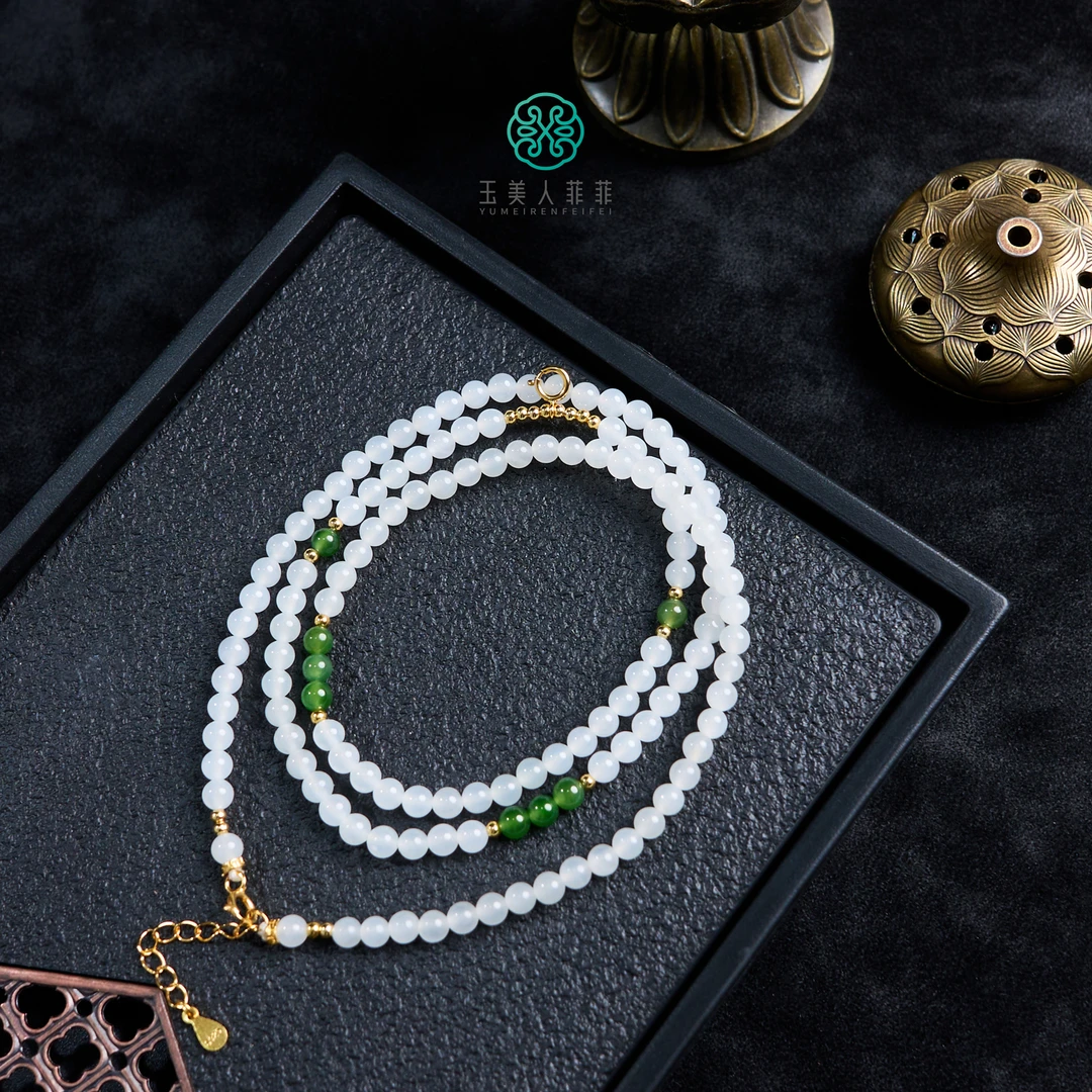 石惑珠宝~和田玉项链约4mm-多样性发一