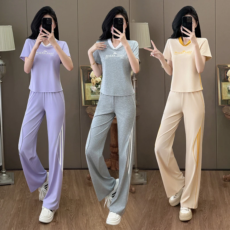 短袖立领运动服套装女夏季2025年新款洋气撞色减龄妈妈休闲两件套