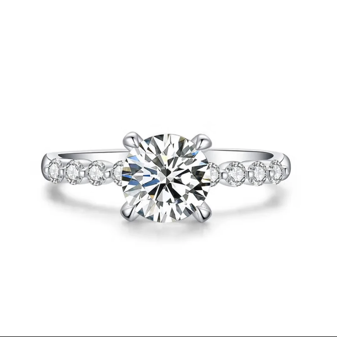 实验室培育钻石18K金50分经典四爪露珠边戒指超精致日常可通勤