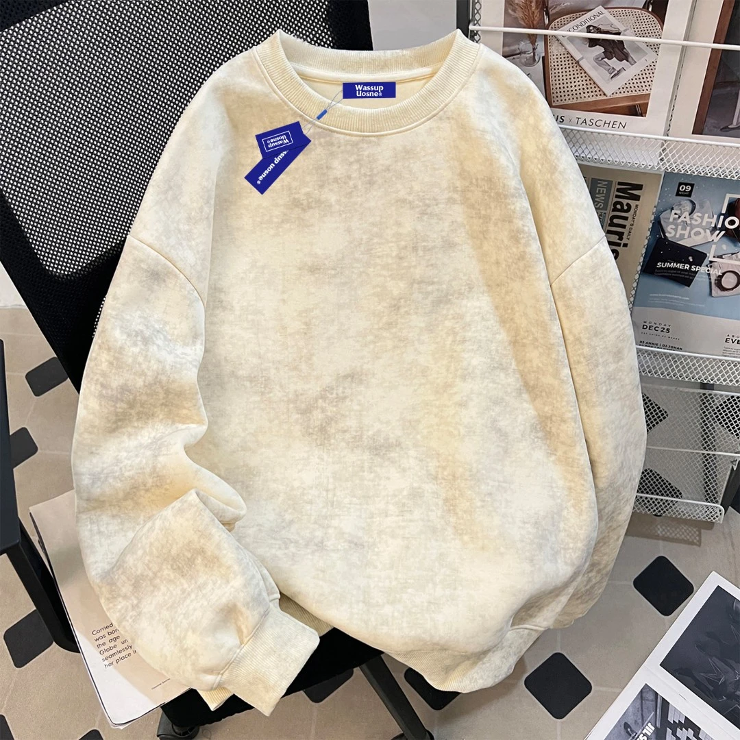 WASSUP UOSNE美式痞帅圆领卫衣长袖男生秋季新款潮流宽松短宽上衣