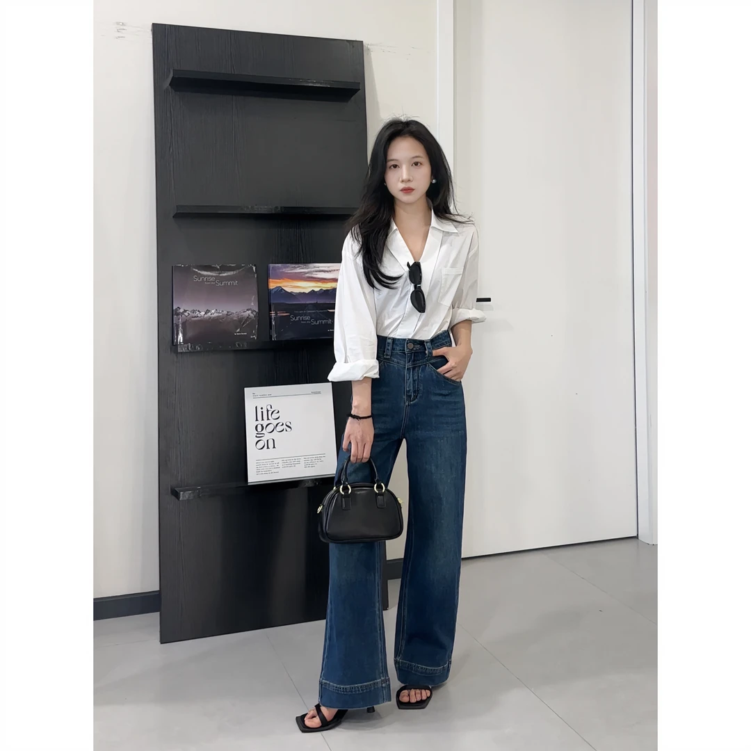 阔腿牛仔裤小个子2025春季新款高腰百搭显瘦休闲宽松垂感直筒女款