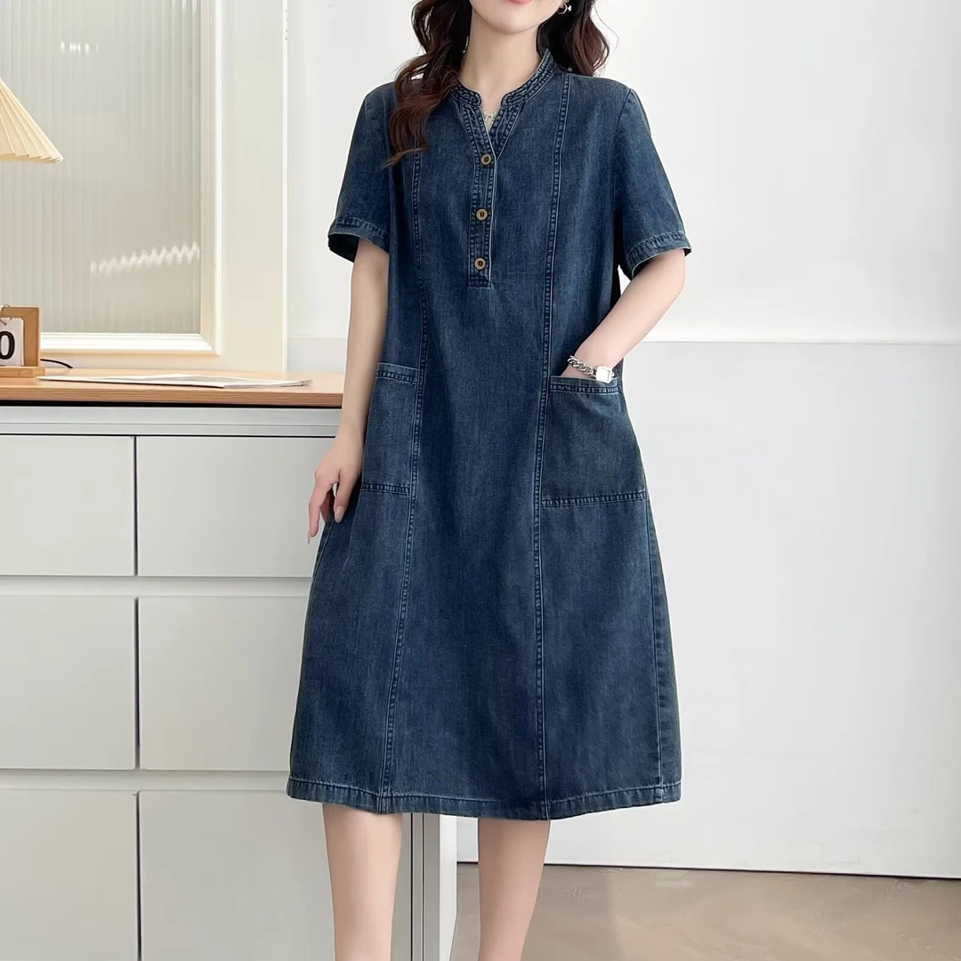 大码牛仔连衣裙女装女夏季新款韩版宽松显瘦牛仔连衣裙夏季薄款