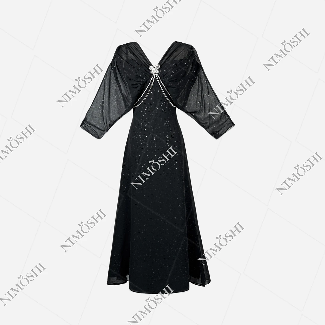 NIMðSHI莎莎法式高奢满天星v领气质显瘦款连衣裙女Q1267