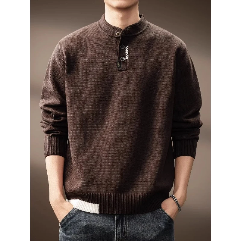 U&PURA高端美式潮牌亨利领毛衣男秋冬新款百搭长袖针织衫打底宽松