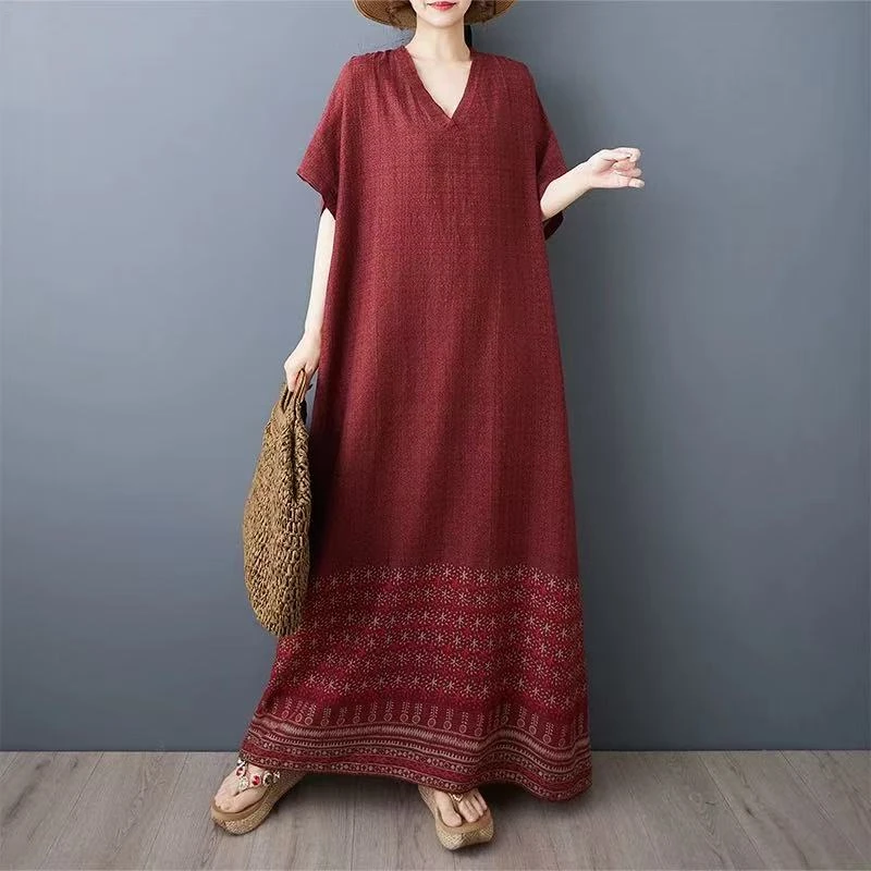 高级感粉色漂亮苎麻碎花连衣裙女夏季新中式国风年轻款改良旗袍裙