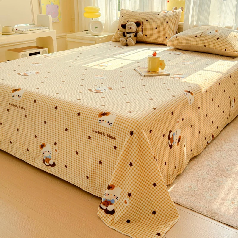 冬季牛奶绒床单加绒加厚保暖床单罩学生宿舍单人150x200x230被单