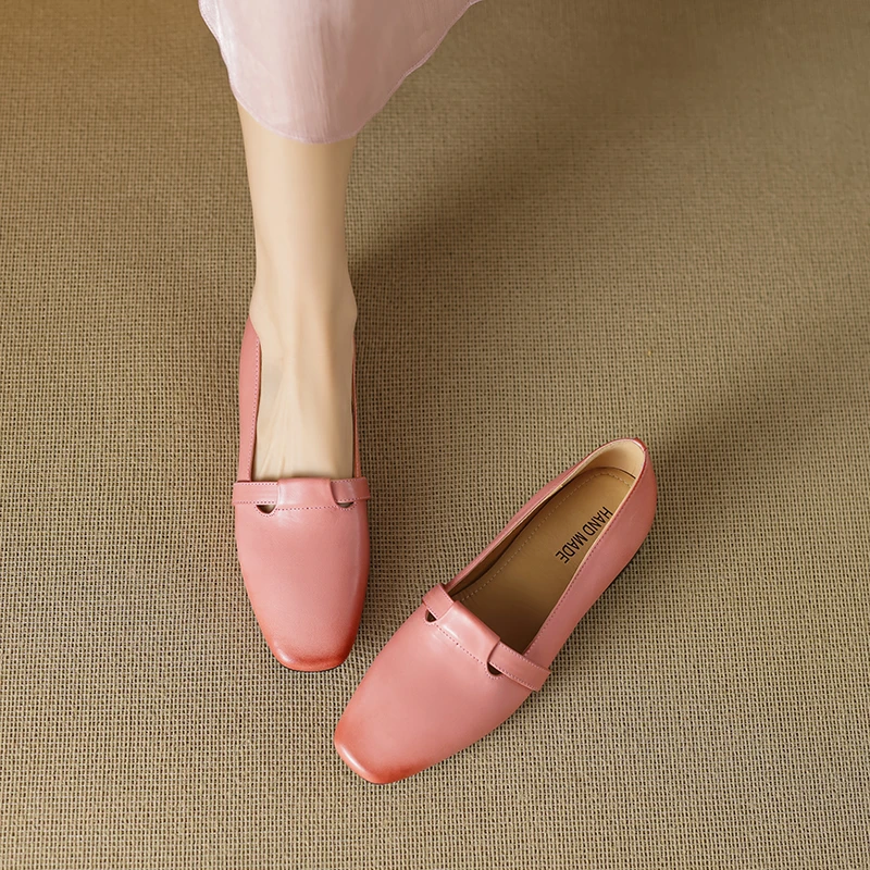 牛皮2公分/复古方头春秋浅口真皮单鞋百搭低跟舒适通勤玛丽珍女鞋