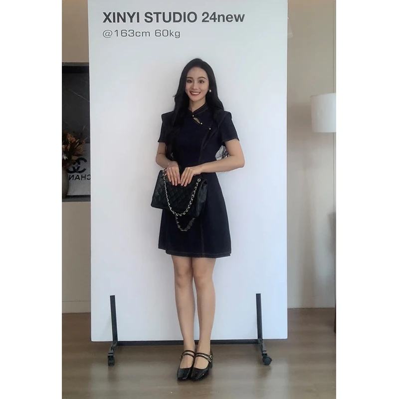XINYI【赋蓝枝】夏季仿牛仔连衣裙收腰显瘦气质小众裙X624Q06849